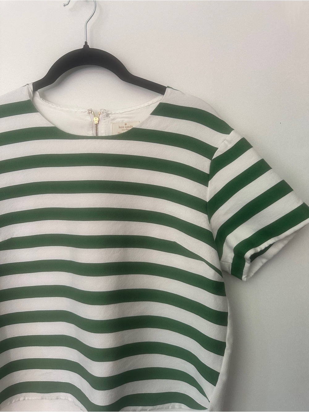 Kate Spade Green White Striped Blouse Size 6 Silk Back High Low Top - Picture 2 of 7